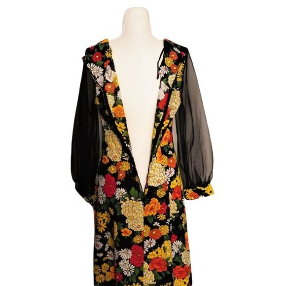 Floral Dress, Maxi Dress, Sheer Black Sleeves, Reiner of Chicago, Flower Power, - Picture 12 of 16